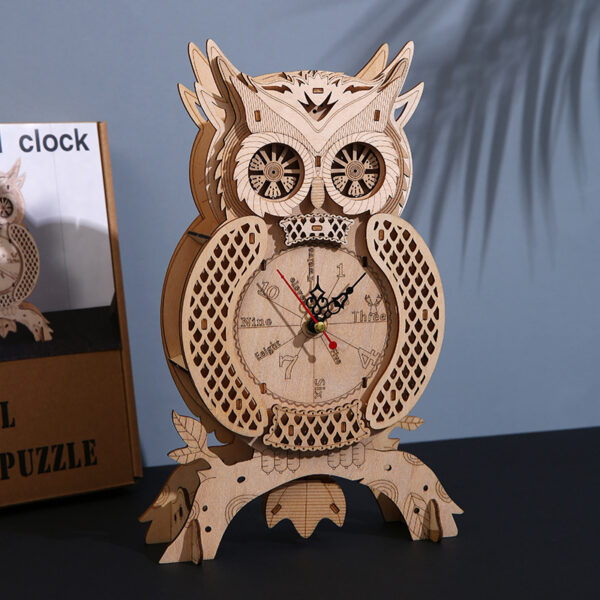 Owl Shaped 3D Wooden Puzzle Clock DIY Toy for Kids and Adults