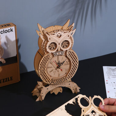 Owl Shaped 3D Wooden Puzzle Clock DIY Toy for Kids and Adults 