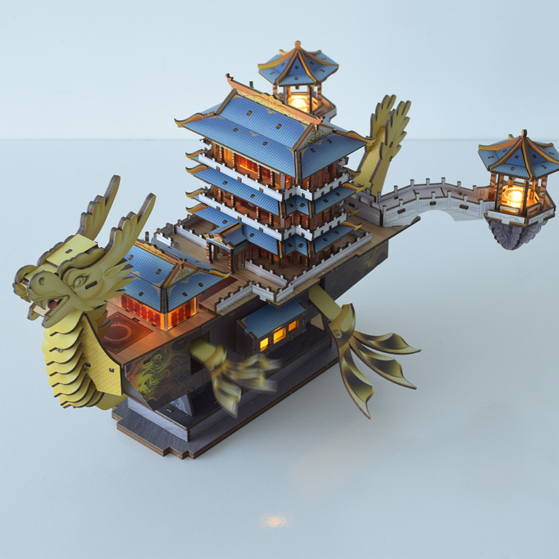 3D Wooden Dragon Boat Puzzle Model Toy for Kids and Adults