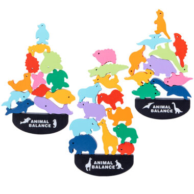 Colorful Wooden Zoo Animal Stacking Blocks with Balance Beam Toy