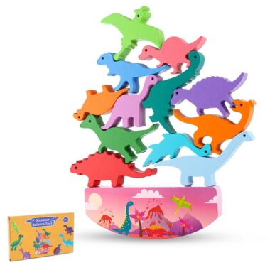 Colorful Wooden Zoo Animal Stacking Blocks with Balance Beam Toy