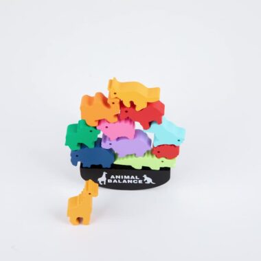 Colorful Wooden Zoo Animal Stacking Blocks with Balance Beam Toy
