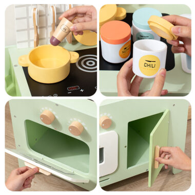 Wooden Play Kitchen Set with Dishwasher and Cooking Station for Kids