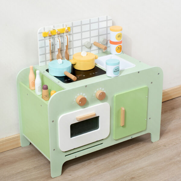 Wooden Play Kitchen Set with Dishwasher and Cooking Station for Kids