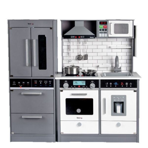 Wooden Play Kitchen Toy with Realistic Cooking Tools for Kids 3-10