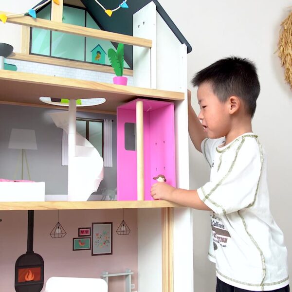 DIY Wooden Dollhouse Princess Castle Villa Toy for Girls Pretend Play Set (7) Image ALT Text: DIY Wooden Princess Dollhouse Castle Toy for Girls