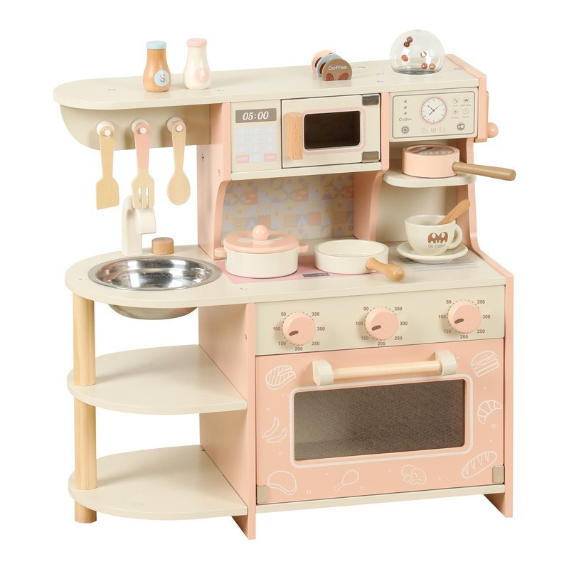 Wooden Play Kitchen Ice Cream Cart Toy Set for Girls Ages 3-6