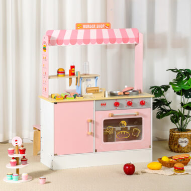 Wooden Play Kitchen Ice Cream Cart Toy Set for Girls Ages 3-6
