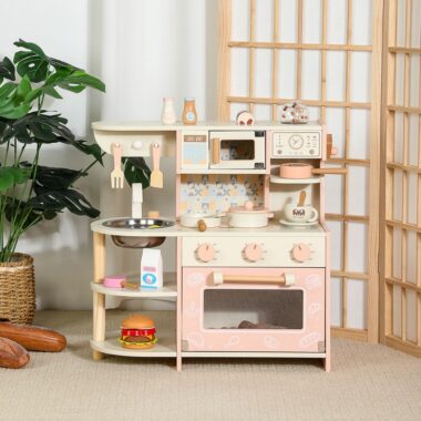 Wooden Play Kitchen Ice Cream Cart Toy Set for Girls Ages 3-6
