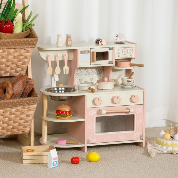 Wooden Play Kitchen Ice Cream Cart Toy Set for Girls Ages 3-6