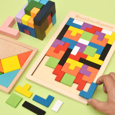 Magnetic Wooden Tetris Blocks 3D Puzzle Educational Toy for Children
