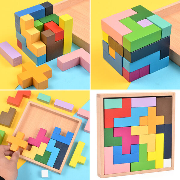 Magnetic Wooden Tetris Blocks 3D Puzzle Educational Toy for Children