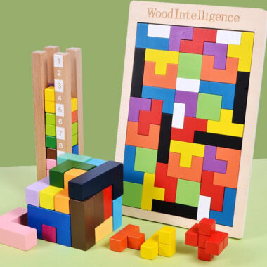 Magnetic Wooden Tetris Blocks 3D Puzzle Educational Toy for Children