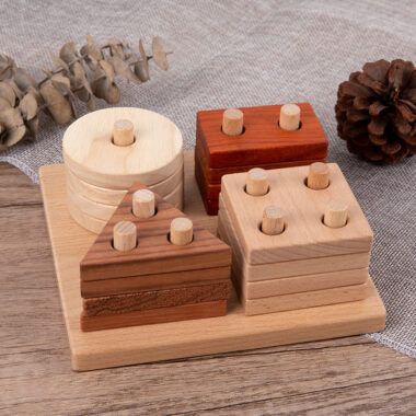  Montessori Wooden Geometric Shape Stacking Toy for Kids