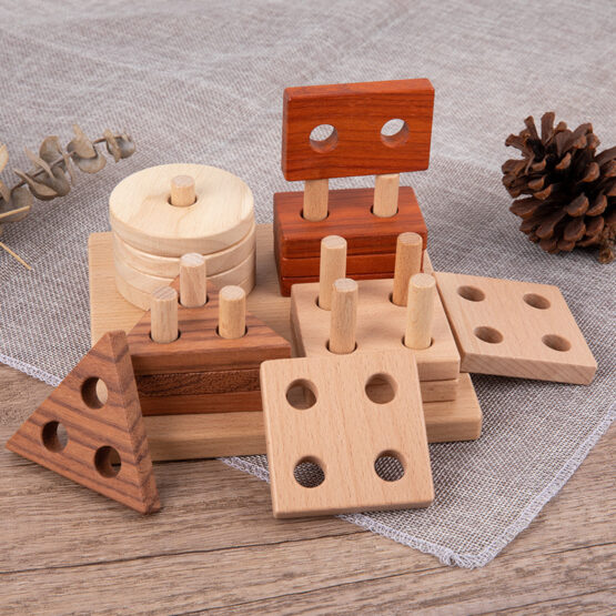 Montessori Wooden Geometric Shape Stacking Toy for Kids