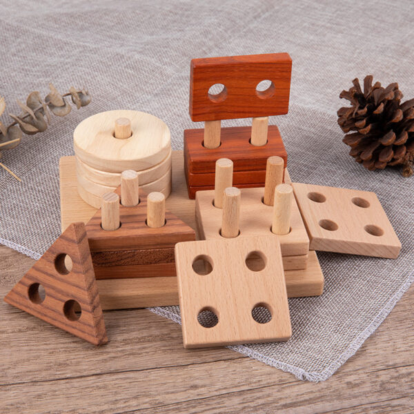Montessori Wooden Geometric Shape Stacking Toy for Kids