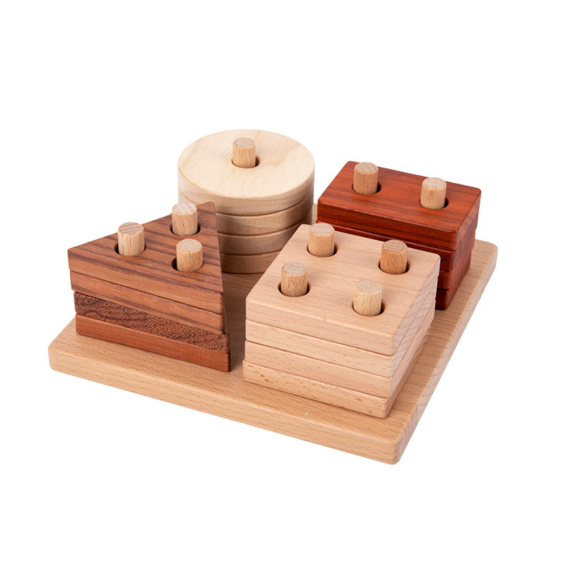 Montessori Wooden Geometric Shape Stacking Toy for Kids