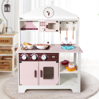 Morandi Wooden Play Kitchen with Stove and Cooking Utensils for Kids