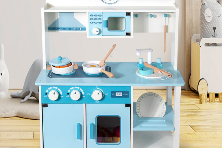 Morandi Wooden Play Kitchen with Stove and Cooking Utensils for Kids