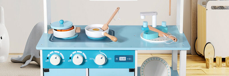 Morandi Wooden Play Kitchen with Stove and Cooking Utensils for Kids