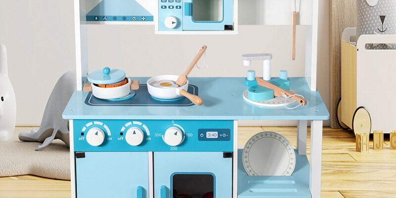 Morandi Wooden Play Kitchen with Stove and Cooking Utensils for Kids