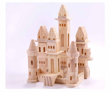 Natural Wooden Castle Building Blocks for Kids Educational Play