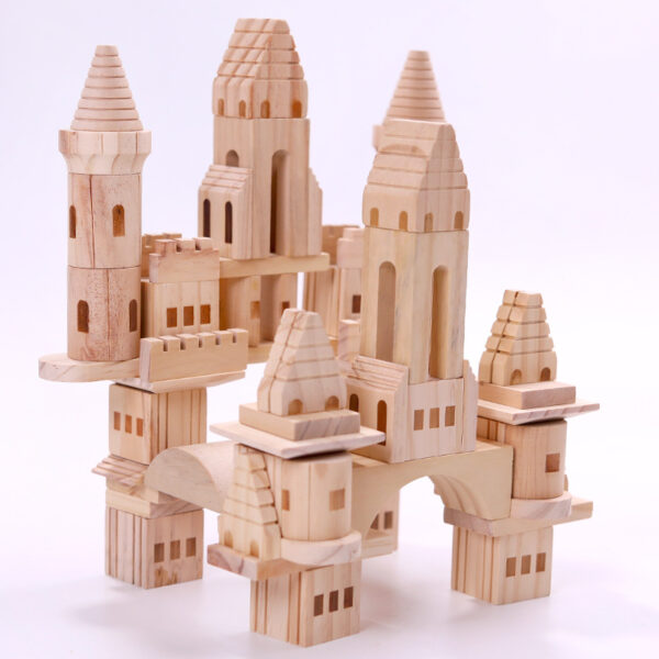Natural Wooden Castle Building Blocks for Kids Educational Play