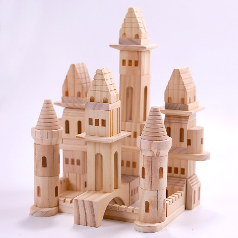 Natural Wooden Castle Building Blocks for Kids Educational Play