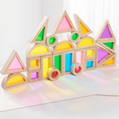 Transparent Rainbow Acrylic Wooden Building Blocks for Kids