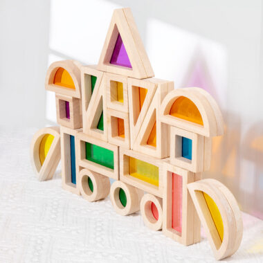 Transparent Rainbow Acrylic Wooden Building Blocks for Kids