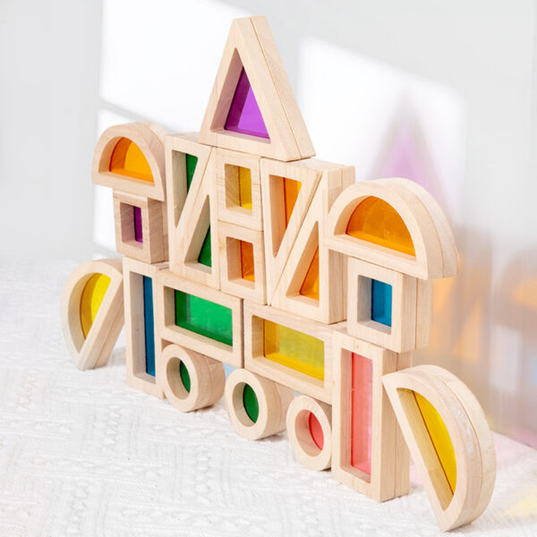 Transparent Rainbow Acrylic Wooden Building Blocks for Kids