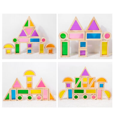 Transparent Rainbow Acrylic Wooden Building Blocks for Kids