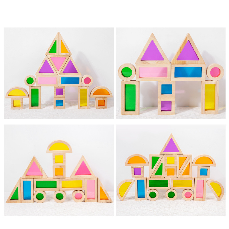 Transparent Rainbow Acrylic Wooden Building Blocks for Kids