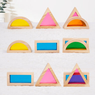 Transparent Rainbow Acrylic Wooden Building Blocks for Kids