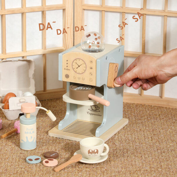Wooden Play Kitchen Coffee Machine Toy for Kids Interactive Cafe Play