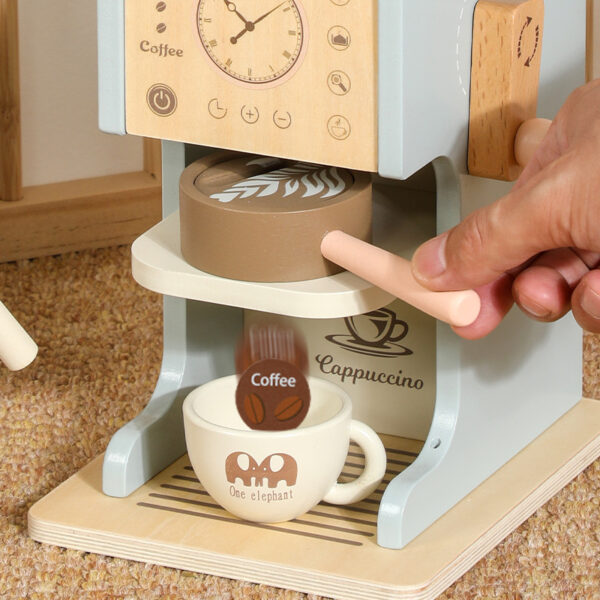 Wooden Play Kitchen Coffee Machine Toy for Kids Interactive Cafe Play
