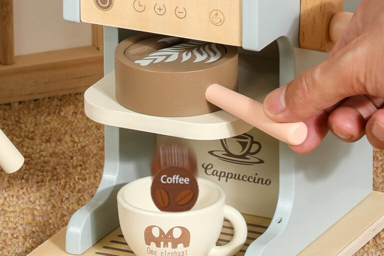 Wooden Play Kitchen Coffee Machine Toy for Kids Interactive Cafe Play