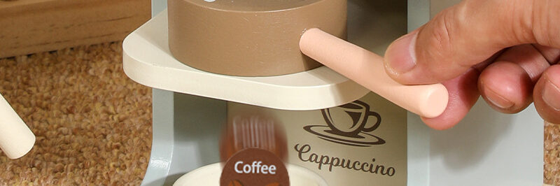 Wooden Play Kitchen Coffee Machine Toy for Kids Interactive Cafe Play