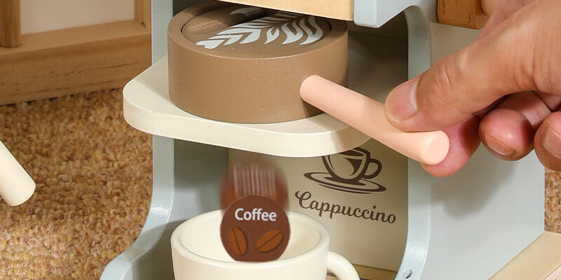 Wooden Play Kitchen Coffee Machine Toy for Kids Interactive Cafe Play