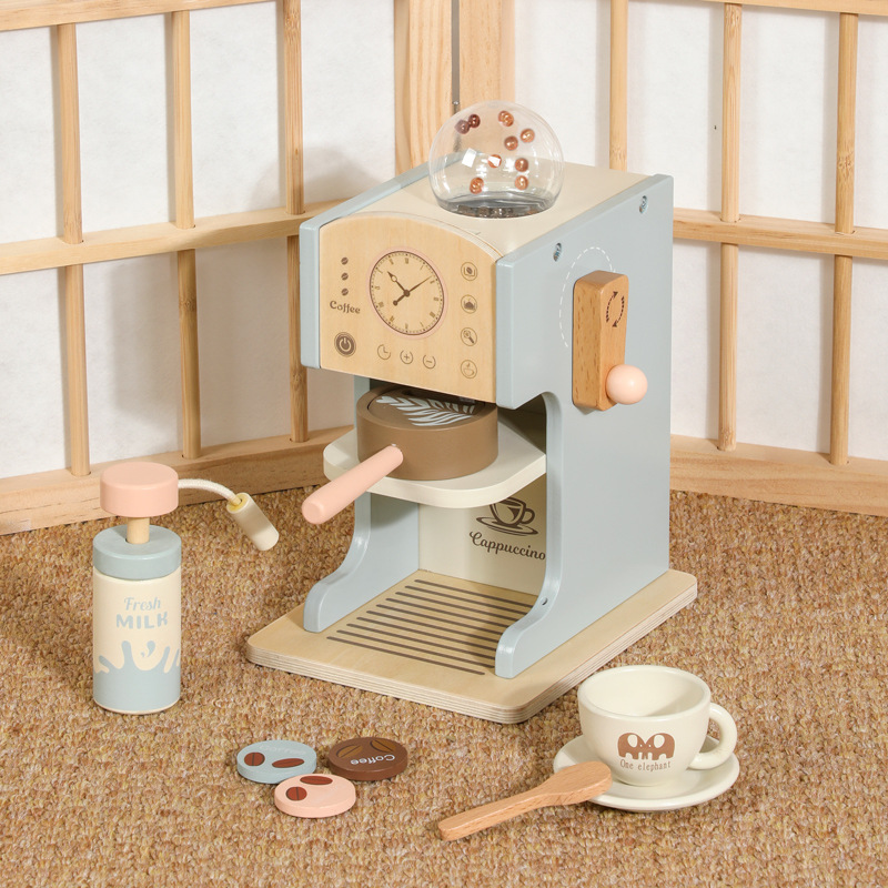 Wooden Play Kitchen Coffee Machine Toy for Kids Interactive Cafe Play