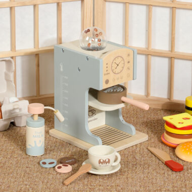 Wooden Play Kitchen Coffee Machine Toy for Kids Interactive Cafe Play