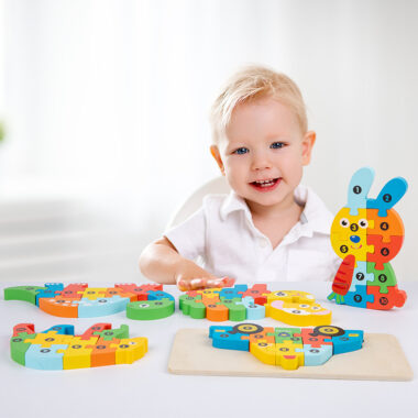 Wooden 3D Puzzle Blocks for Toddlers with Animal and Transport Themes