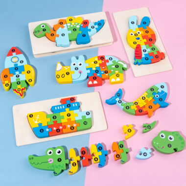 Wooden 3D Puzzle Blocks for Toddlers with Animal and Transport Themes
