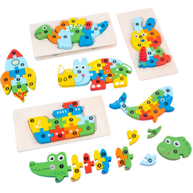 Wooden 3D Puzzle Blocks for Toddlers with Animal and Transport Themes