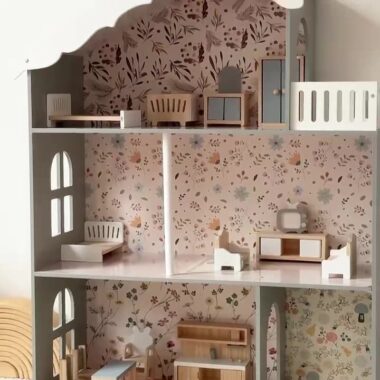 Wooden Nordic Style 3-Story Dollhouse with Lights for Girls
