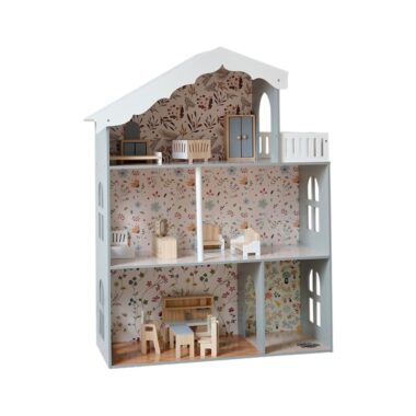 Wooden Nordic Style 3-Story Dollhouse with Lights for Girls