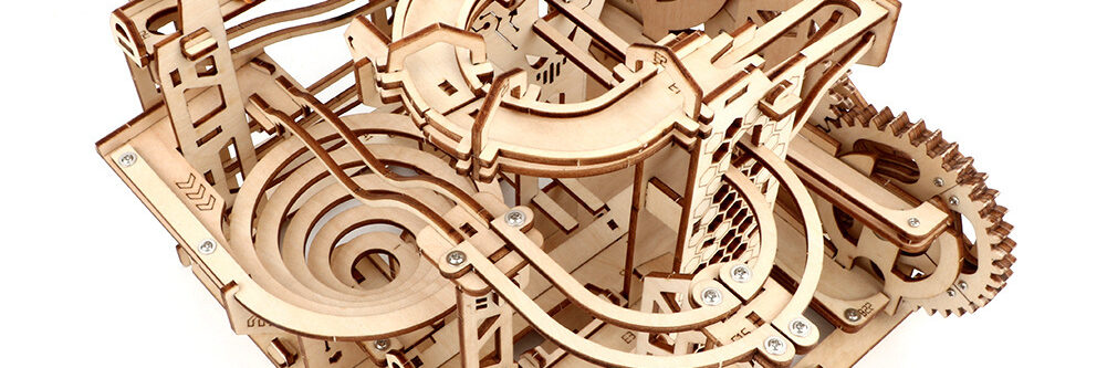 Wooden Mechanical Puzzle with Rolling Beads Track Model