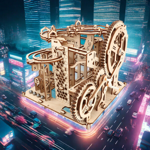 Wooden Mechanical Puzzle with Rolling Beads Track Model