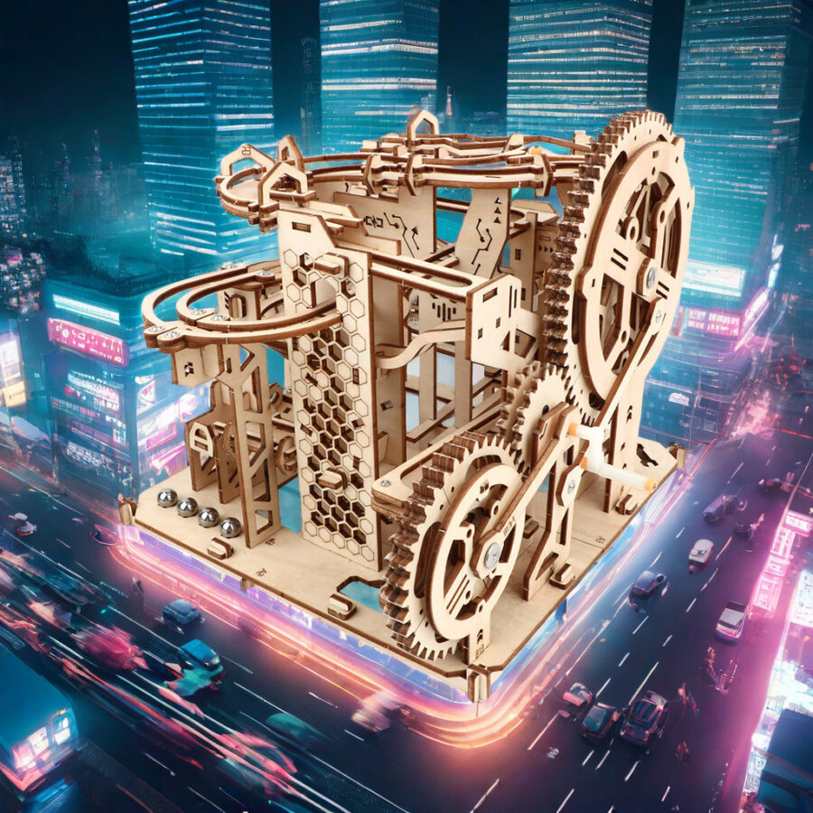 Wooden Mechanical Puzzle with Rolling Beads Track Model