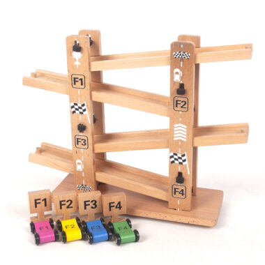 Beech Wood Inertia Slide Car Toy for Toddlers with Track Playset
